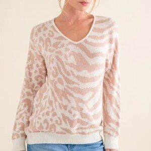 And The Why Leopard Zebra Combo Casual Sweater Top